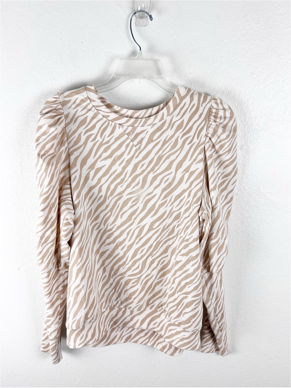 SUNDAYS Lia Zebra Print Long Puff Ruched Sleeves Sweatshirt Size 2 Boho Casual